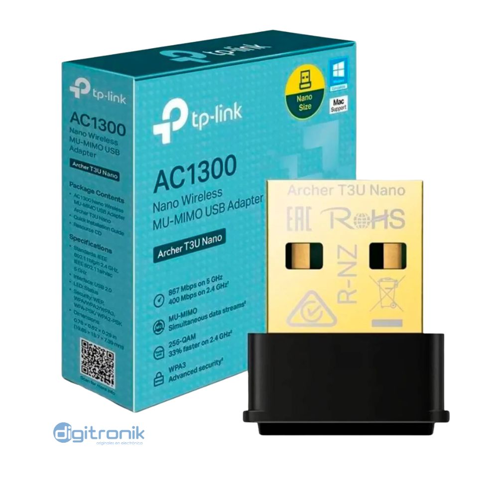 ADAPTADOR USB WI-FI DOBLE BANDA AC1300 TP-LINK ARCHER T3U NANO
