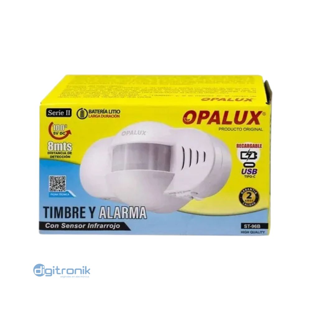ALARMA Y TIMBRE C/SENSOR OPALUX DC-5V RANGO 100° 80DB ST-96B