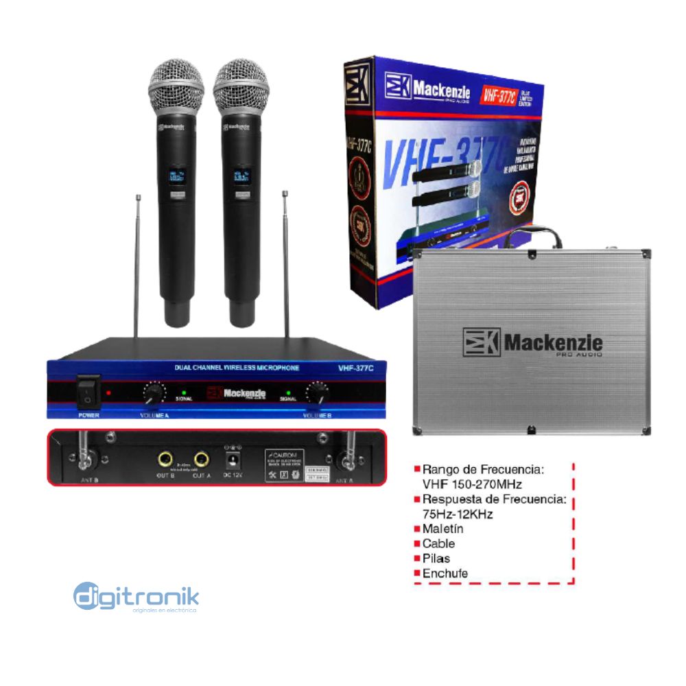 MICROFONO INALAMBRICO DOBLE MACKENZIE VHF-377C