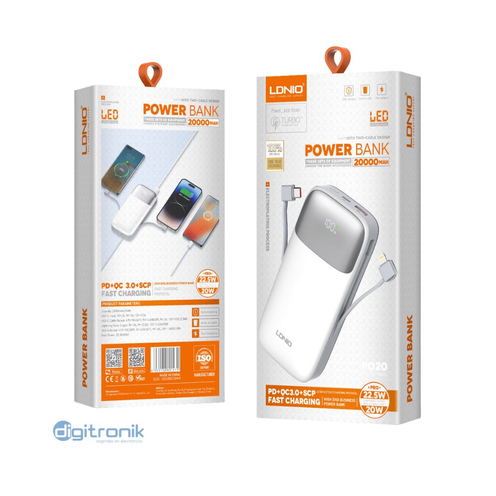 POWER BANK LDNIO 22.5W 77WH 20000MAH PQ20
