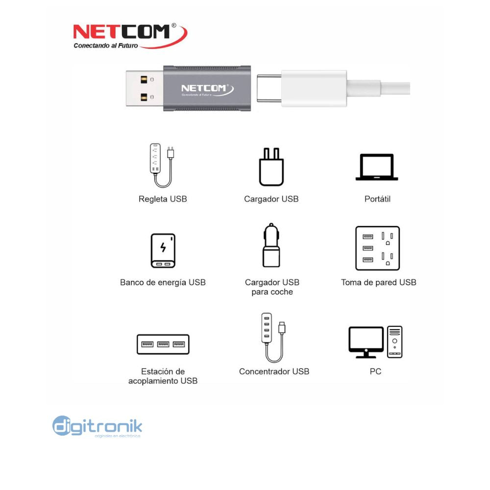 ADAPTADOR USB -A MACHO A USB-C HEMBRA V3.1 GEN2 NETCOM PE-UC0031