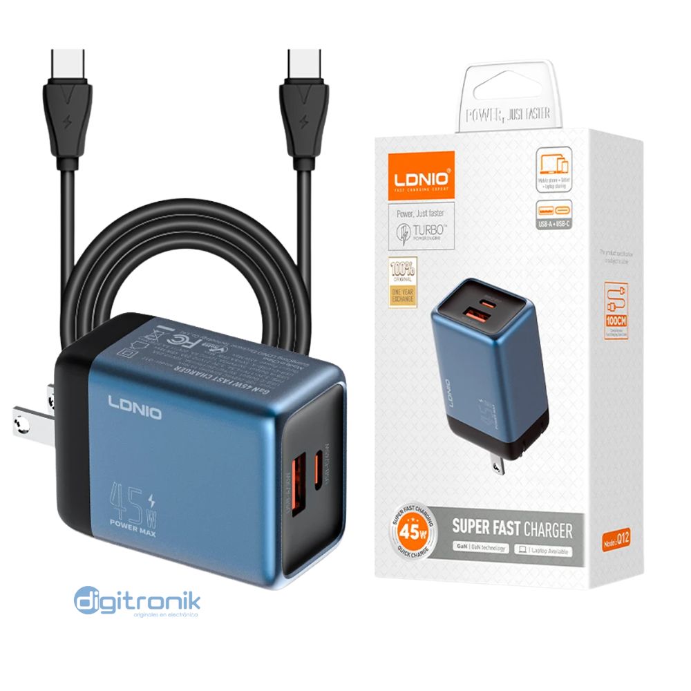 CARGADOR SUPERRAPIDO USB-C/A 45W LDNIO Q12