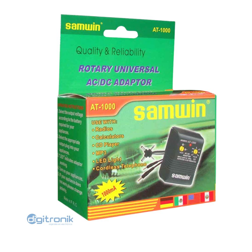 ADAPTADOR 220V A 1.5V-12VDC 1000MA SAMWIN AT-1000