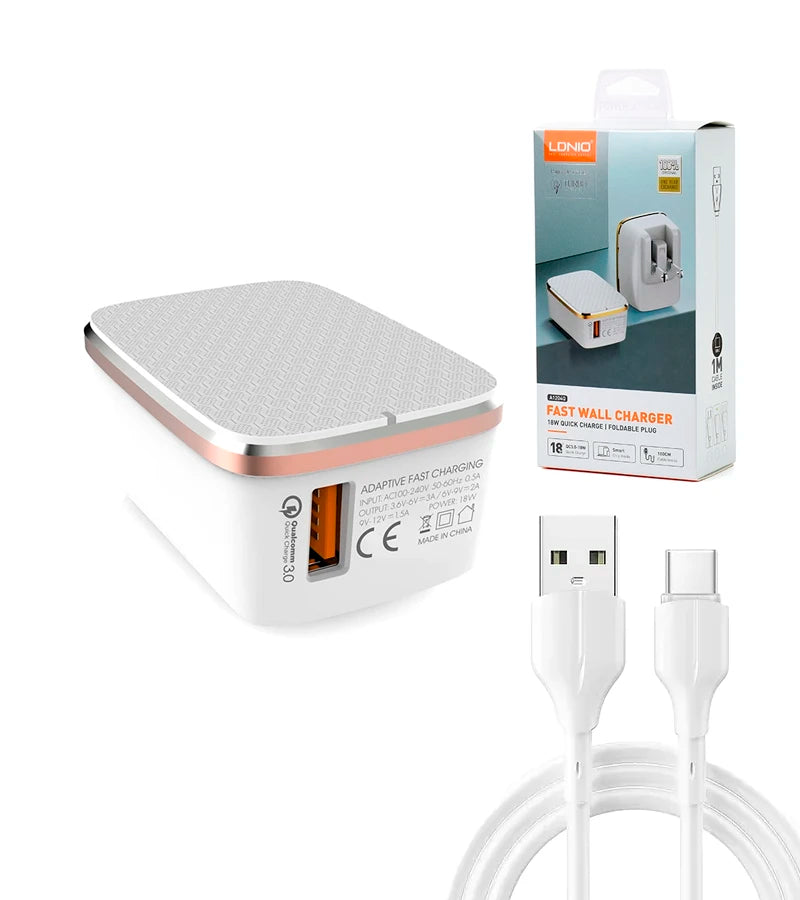 Cargador Ldnio 18w Carga Rapida A1204Q con cable type-C
