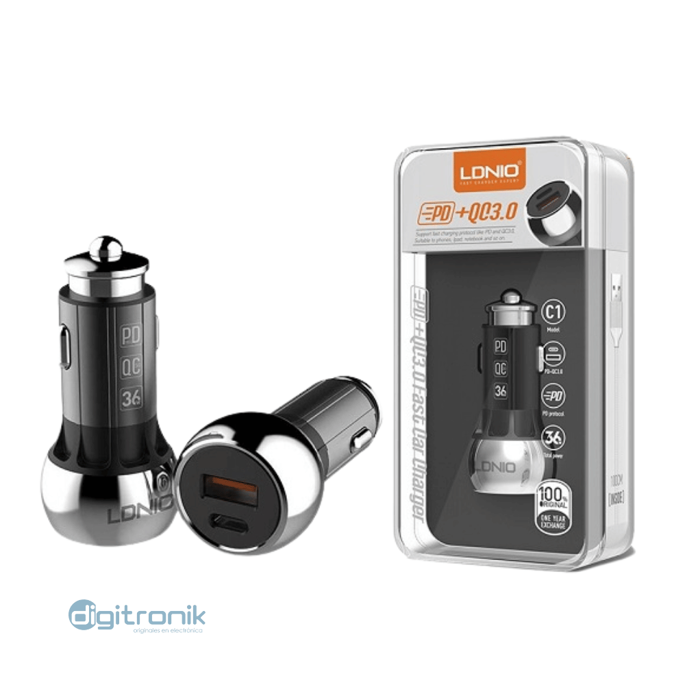 Cargador Auto 36W Dual USB-C USB 3.0 LDNIO-C1
