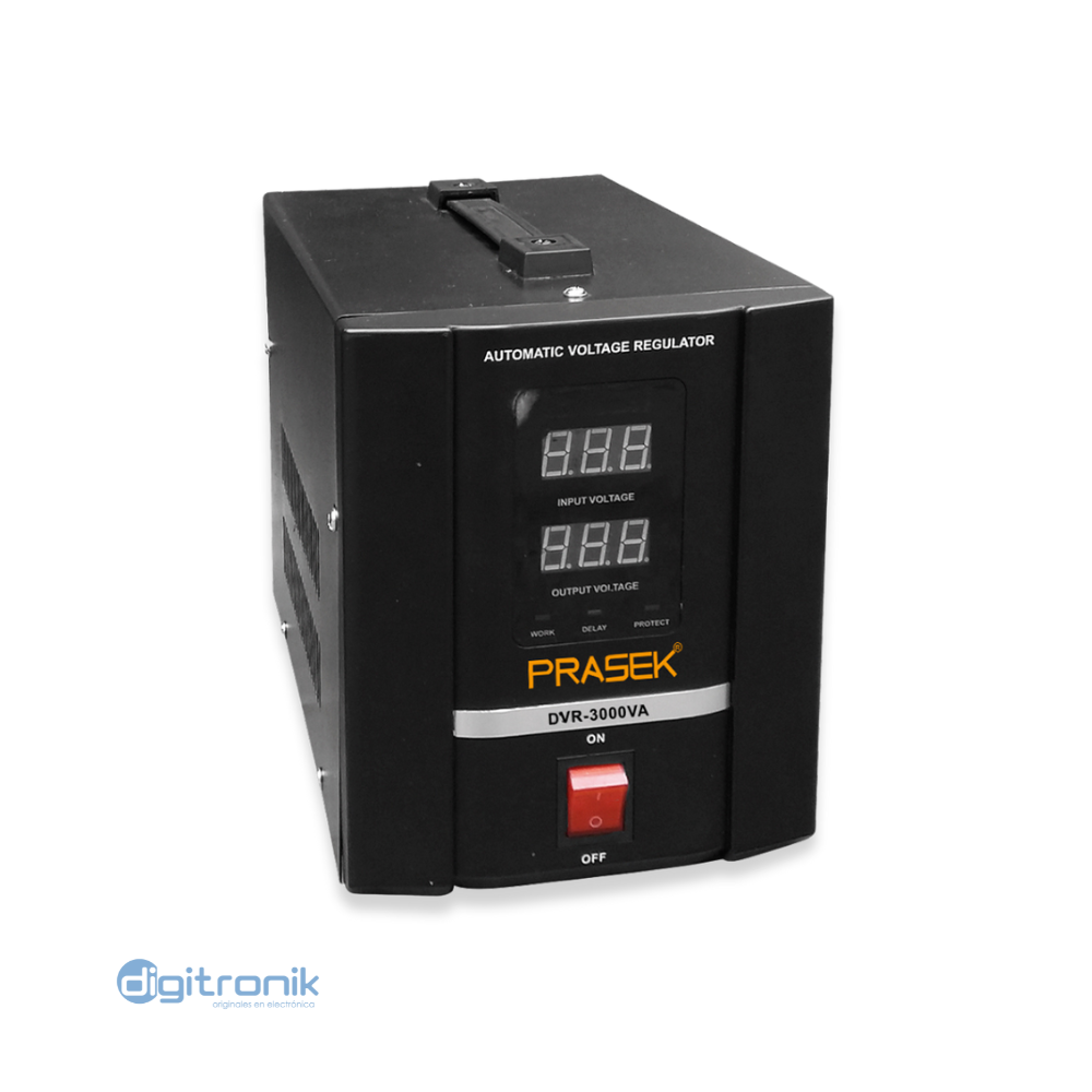 ESTABILIZADOR SERVOMOTOR CON PANTALLA DIGITAL 3000W PRASEK DVR-3000VA