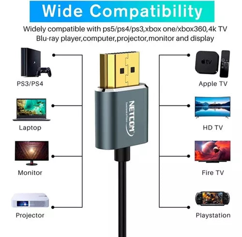 CABLE HDMI SLIM V2.0 DE 8 MTS NETCOM PE-HD0895