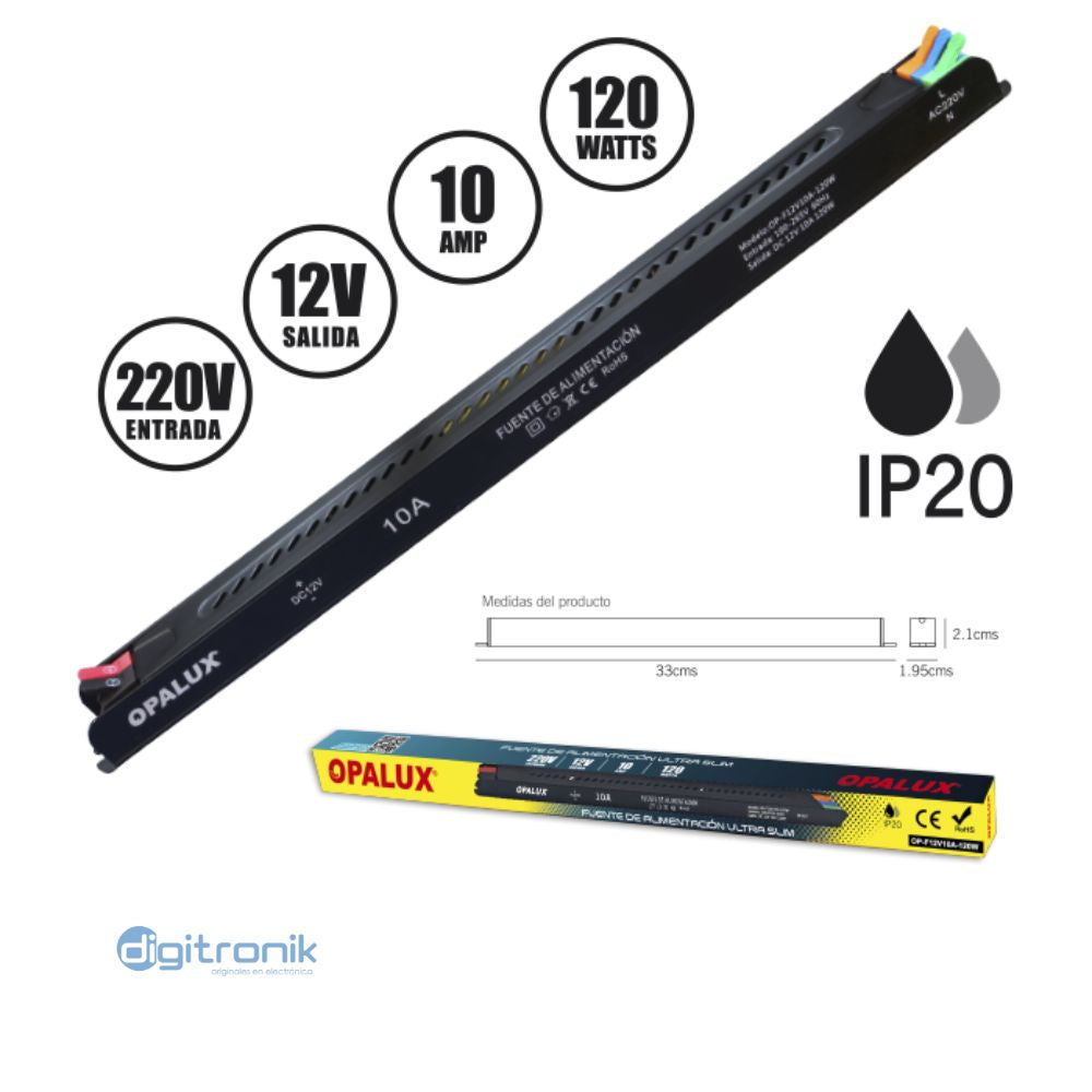 FUENTE DE PODER ULTRA SLIM 120W/ 12V, 10A "OPALUX" OP-F12V10A-120W
