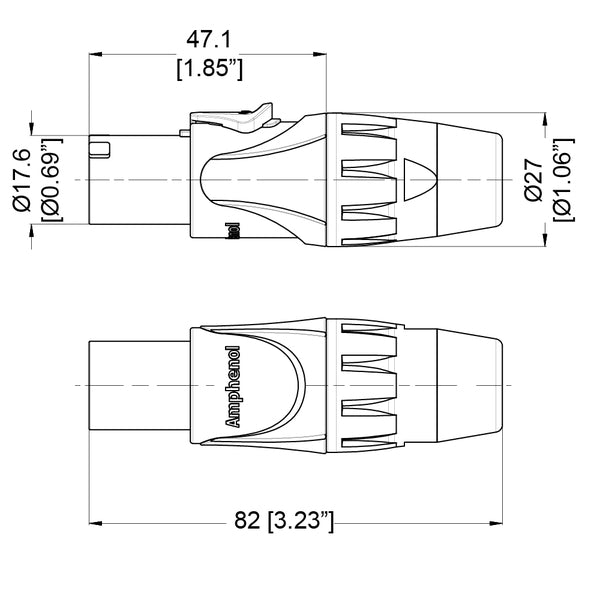 CONECTOR POWERCON AEREO 3 POLOS CARCASA TERMOLASTICA AZUL HP-3-F AMPHENOL