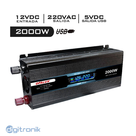 INVERSOR DE VOLTAJE 2000W USB 5VDC ENTRADA 12VDC OP-IVK2000D