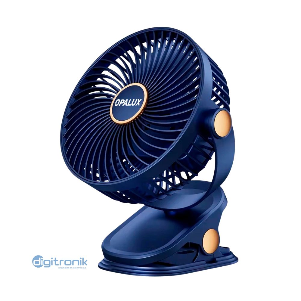 VENTILADOR CLIP-ON RECARGABLE C/LUZ LED OPALUX AZUL OP-CF60-AZ
