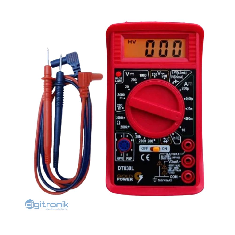 MULTIMETRO DIGITAL ROJO DT830L RD GOLDPOWER