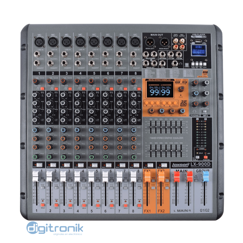 CONSOLA AMPLIFICADA 8 CANALES LEXSEN 1000W LX-900D