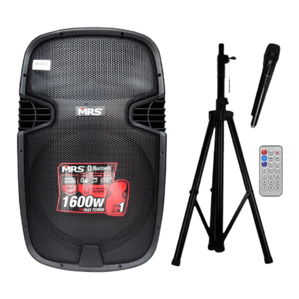 CAJA ACUSTICA 15" 1600W CON BATERIA MIC INALAMBRICO MRS-3115P-BAT