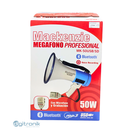 MEGAFONO DE 50W C/USB BLUETOOTH MACKENZIE MK-50USB/SD