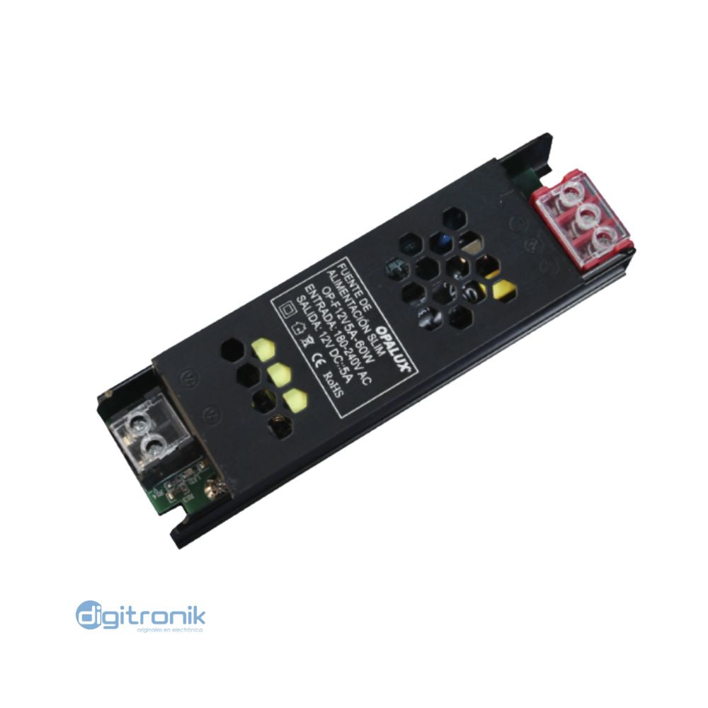 FUENTE DE PODER SLIM 60W/ 12V 5A "OPALUX" BLACK OP-F12V5A-60W