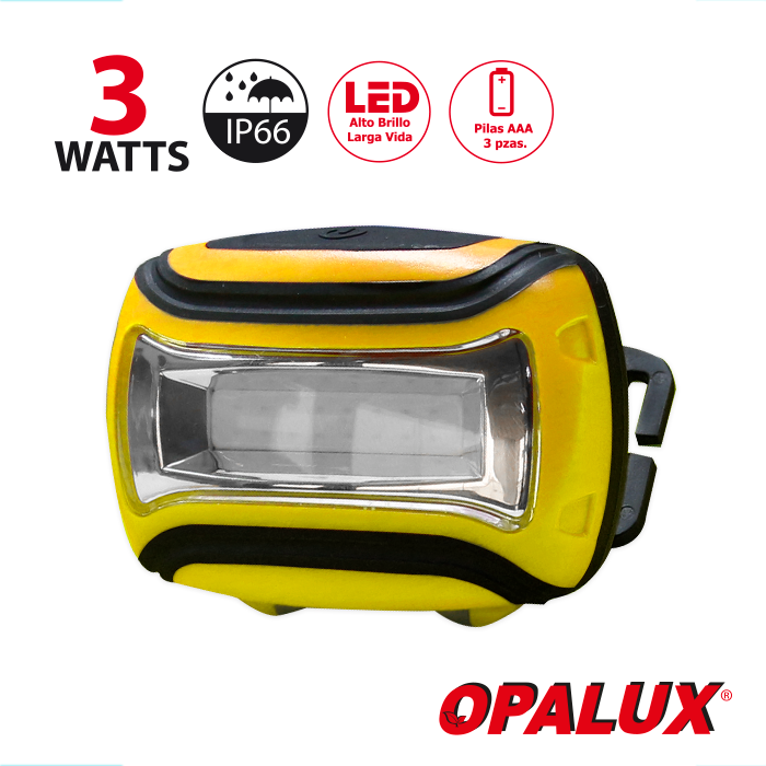 LINTERNA FRONTAL 3W LED OPALUX CON 200LM 4.5VDC AMARILLO OP-1102AM