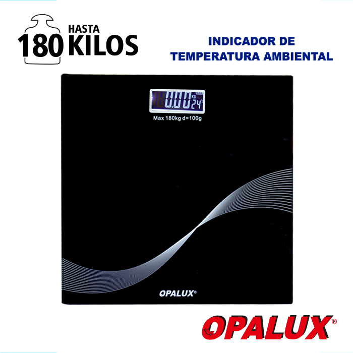 BALANZA ELECTRONICA 180 KILOS ULTRA SLIM CUADRADA OPALUX OP-1604