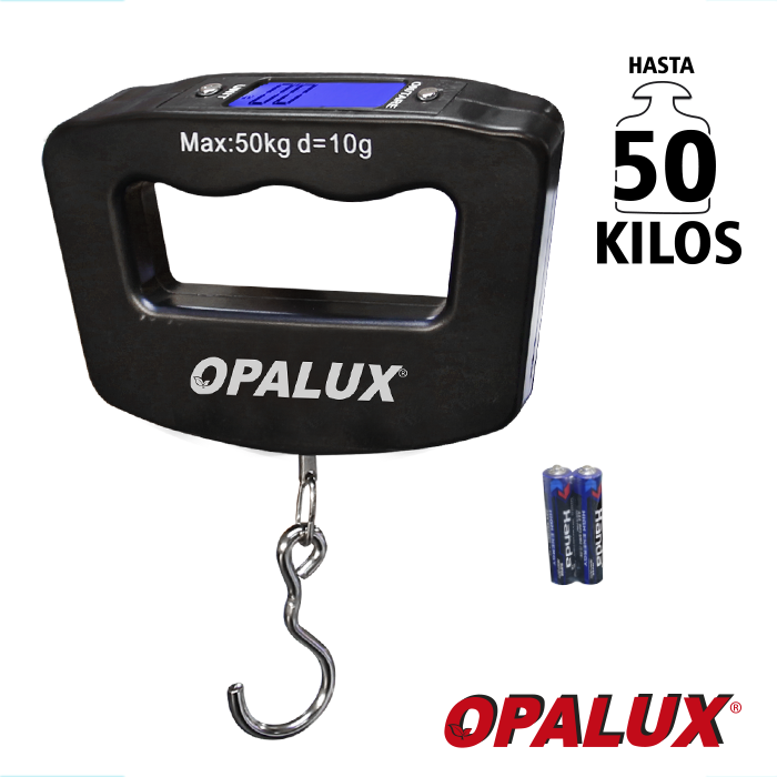 BALANZA DE GANCHO 50KG 2 PILAS AA OPALUX OP-607