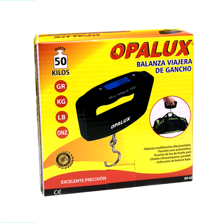 BALANZA DE GANCHO 50KG 2 PILAS AA OPALUX OP-607