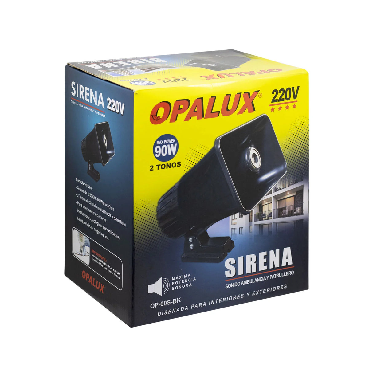 Sirena negra 2 tonos 90W 220V OP-90S-BK OPALUX