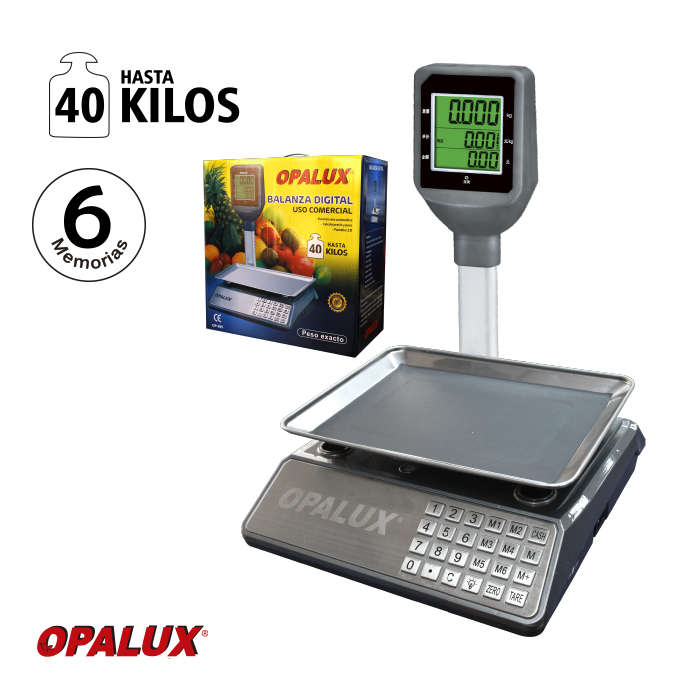 BALANZA DIGITAL RECARGABLE 40Kg OPALUX OP-989C