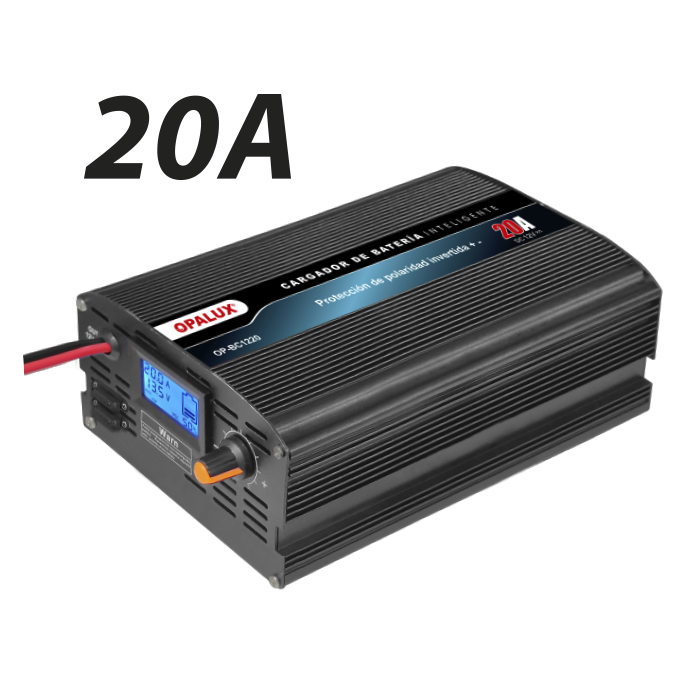 CARGADOR DE BATERIA 20A VOLTAJE 12VDC OPALUX OP-BC1220
