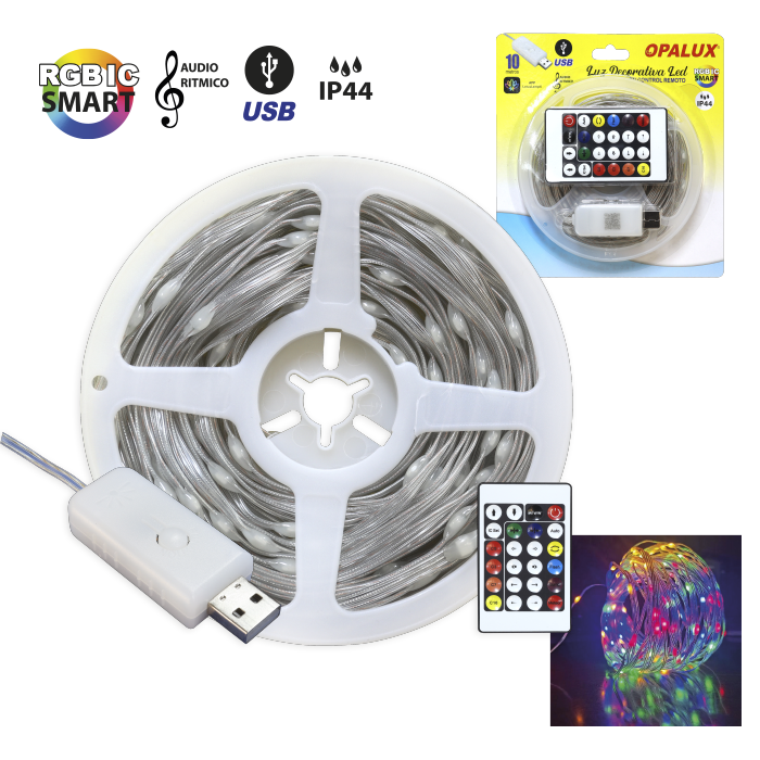LUZ DECORATIVA 100 LED CON CONTROL REMOTO RGB SMART OP-D10-RGB OPALUX