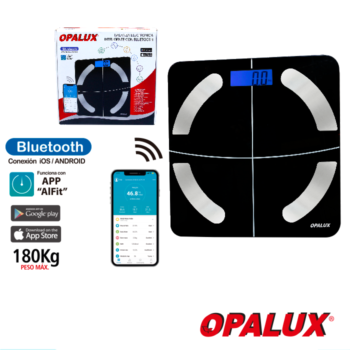 BALANZA ELECTRONICA INTELIGENTE CON BLUETOOTH OPALUX OP-F60BK