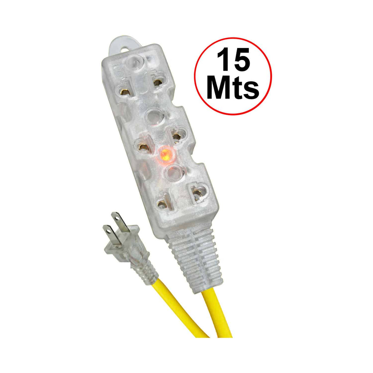 EXTENSIONde 15MTS CON 3 TOMAS TRANSPARENTE SILICONEADA OPALUX OP-FL1215