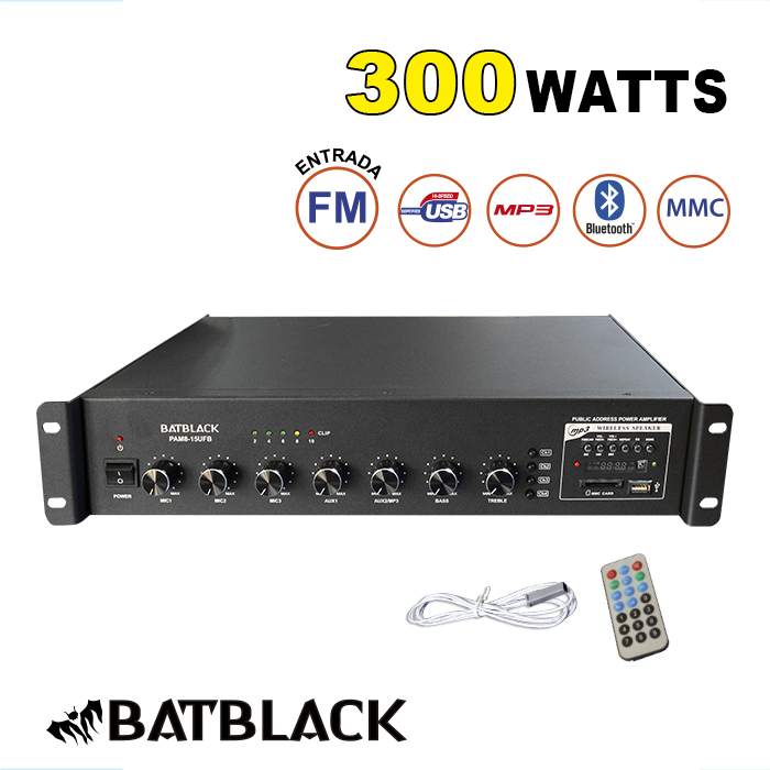 AMPLIFICADOR PROFESIONAL BATBLACK 300W AC 220V P/3 PAM8-15UFB
