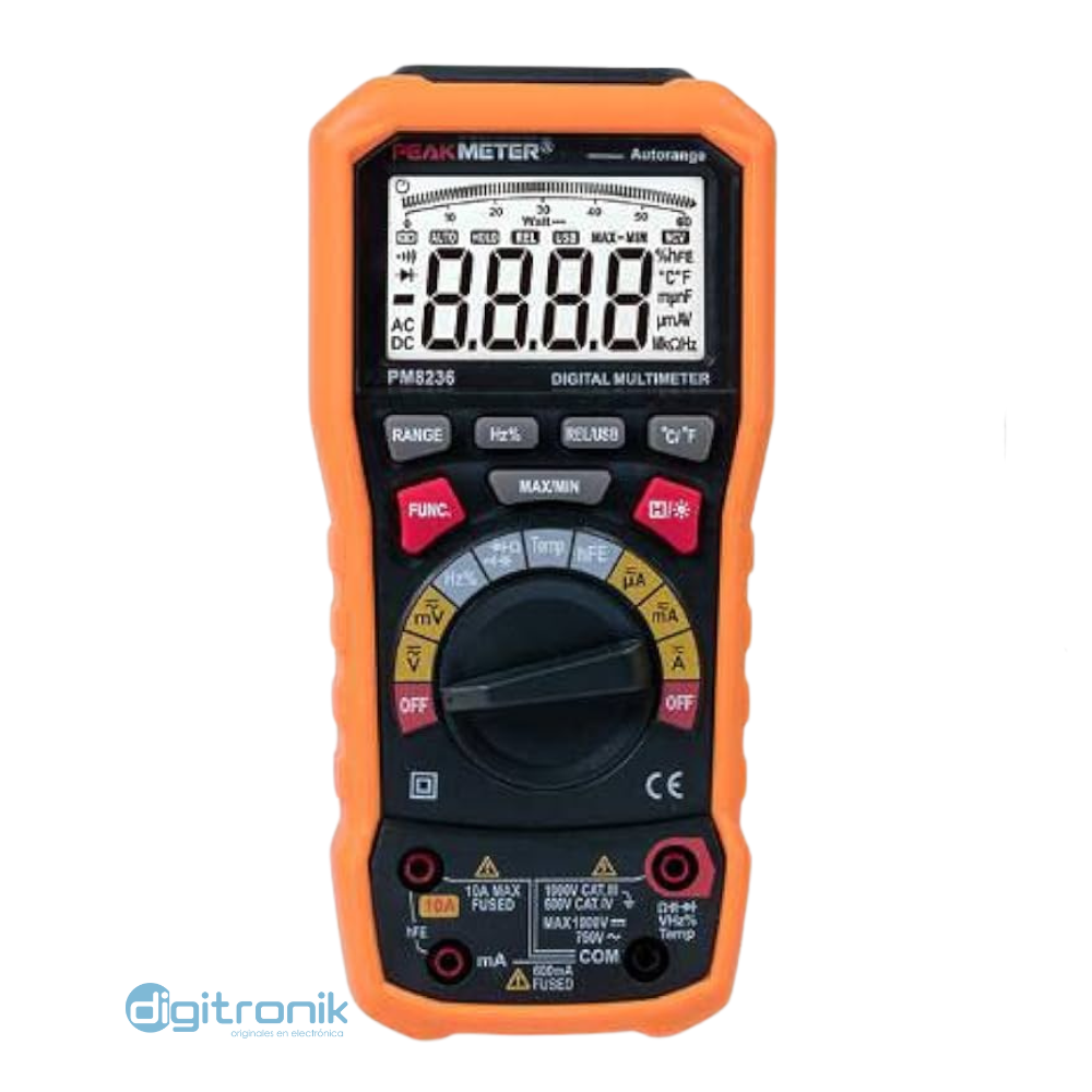 MULTIMETRO DIGITAL AUTORANGO USB INTERFACE 1000V, 10A PEAKMETER PM8236