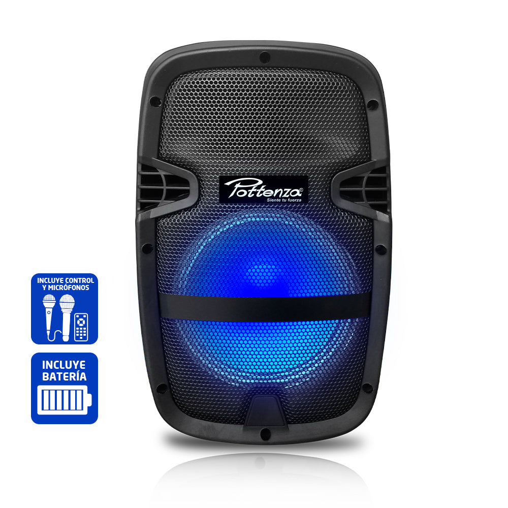 CAJA ACUSTICA ACTIVA 8"C/USB,BT,RADIO C/BATERIA Y MICRO PZ-8RB POTTENZA