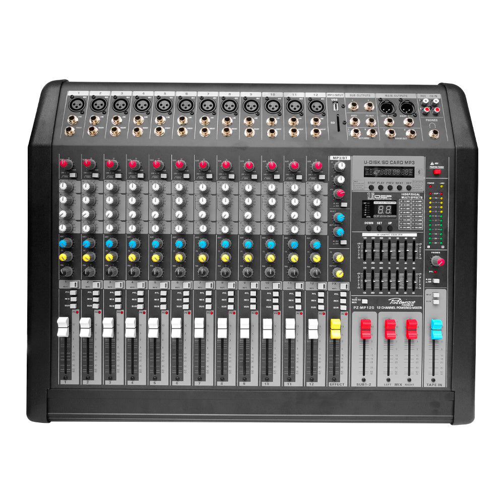 CONSOLA DE 12CANALES 2X350W CON USB Y BT POTTENZA PZ-MP120
