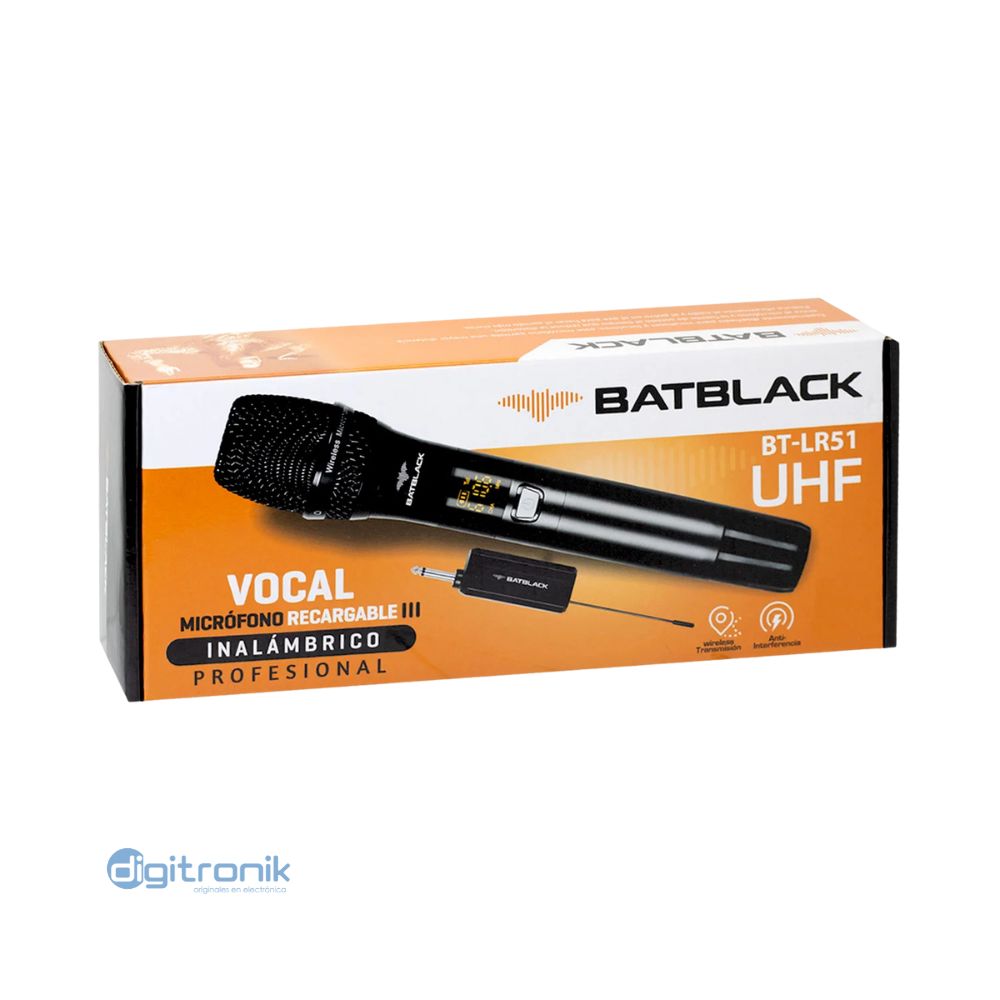 MICROFONO RECARGABLE INALAMBRICO BATBLACK UHF BT-LR51