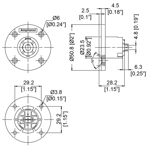 SPEAKON 4 PINES P/CHASIS PLASTICO REDONDO SP-4-MC AMPHENOL