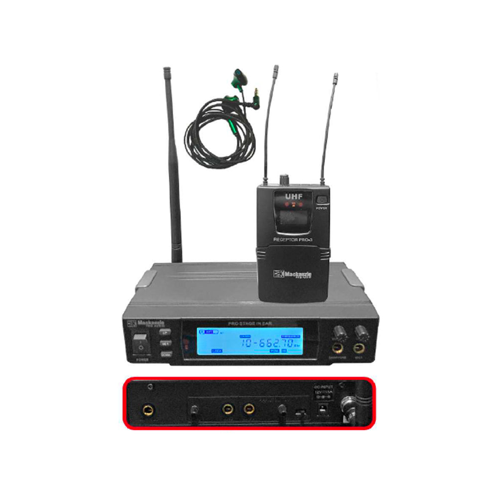 SISTEMA IN EAR UHF 630-690 MHZ 100 MTS MACKENZIE PRO STAGE IN EAR G2