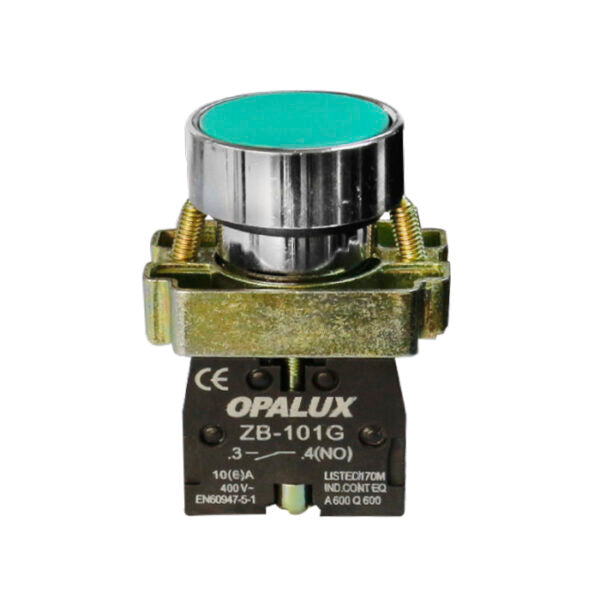 SWITCH DE EMERGENCIA OPALUX 400V AC 10 AMP. COLOR VERDE ZB-101G