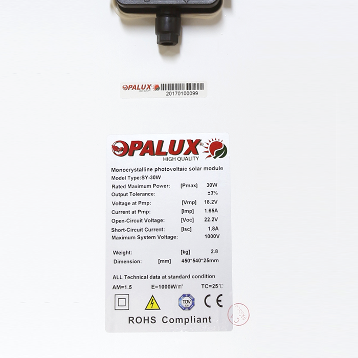 Panel Solar monocristalino 12V 30W SY-30M OPALUX SY-30M