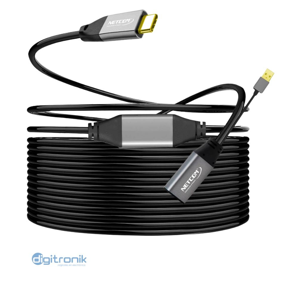 CABLE EXTENSION USB-C MACHO A USB-A HEMBRA V3.0 ACTIVO 15M NETCOM PE-EX0315