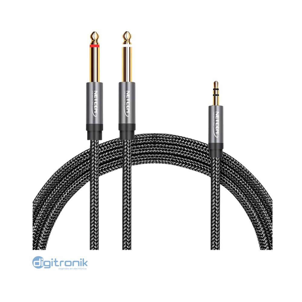CABLE DE AUDIO 1 PLUG 3.5MM A 2 PLUG 6.3MM NETCOM PE-RS0502