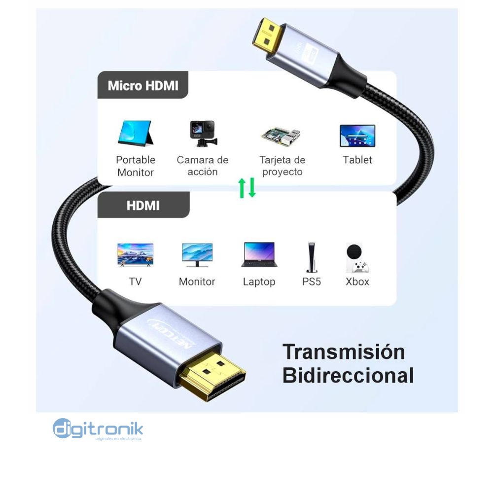CABLE HDMI A MINI HDMI V2.0 10MTS NETCOM PE-HD0844