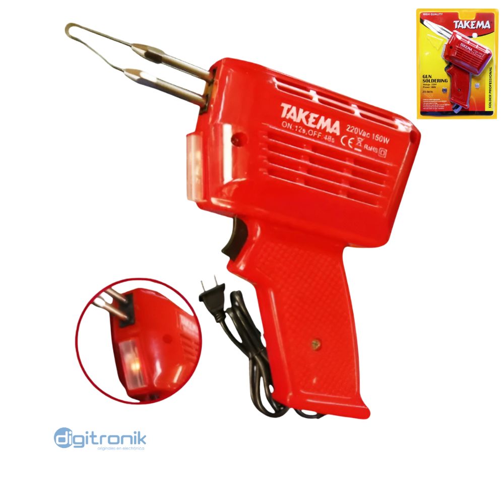 PISTOLA P/SOLDAR TAKEMA 150W 220V-140V ROJO BLISTER ZD-507A