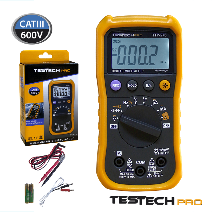 MULTIMETRO DIGITAL TESTECH PRO C F CATIII 600V AC DC TTP-276