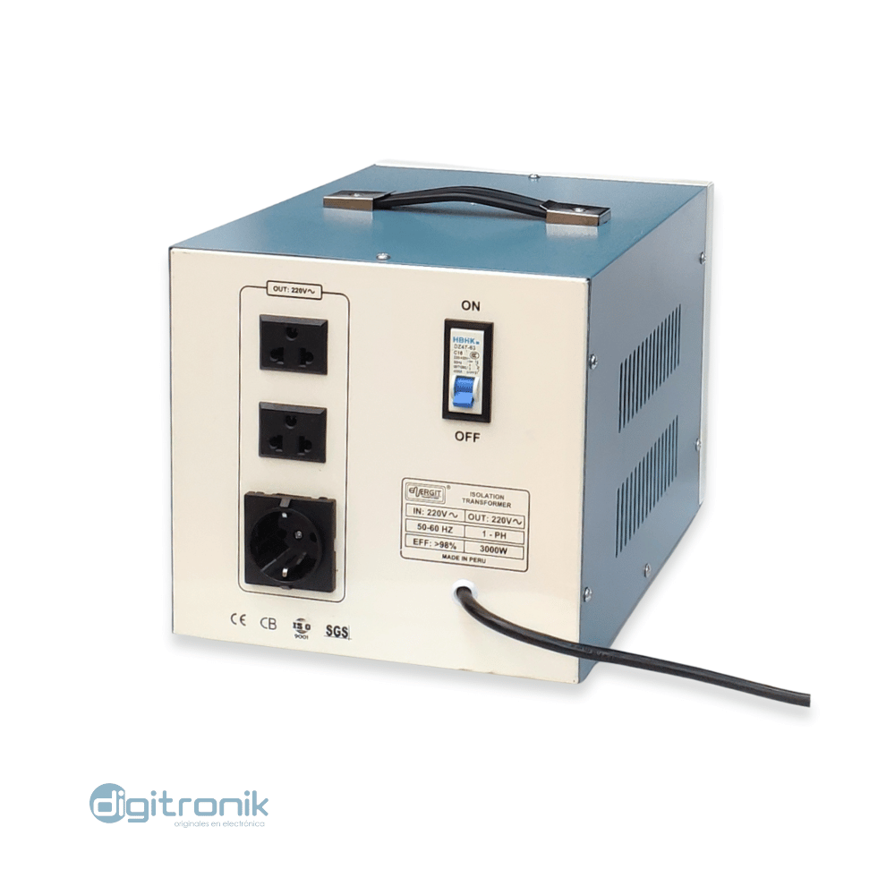 TRANSFORMADOR DE AISLAMIENTO MONOFASICO 3000W ENTRADA Y SALIDA 220VAC - DIGITAL