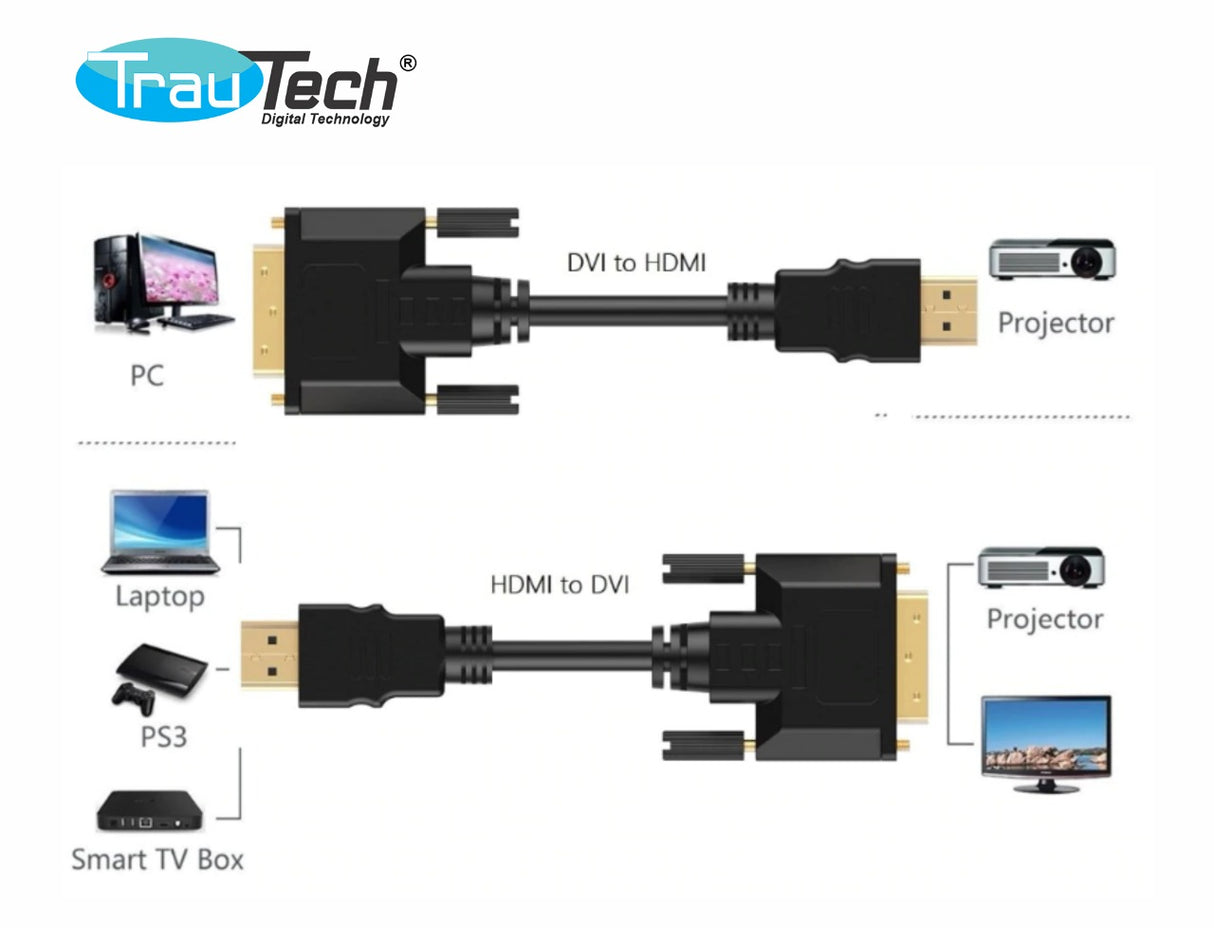 CABLE HDMI TO DVI 24+1 - 1.8MTS PE-HD0167