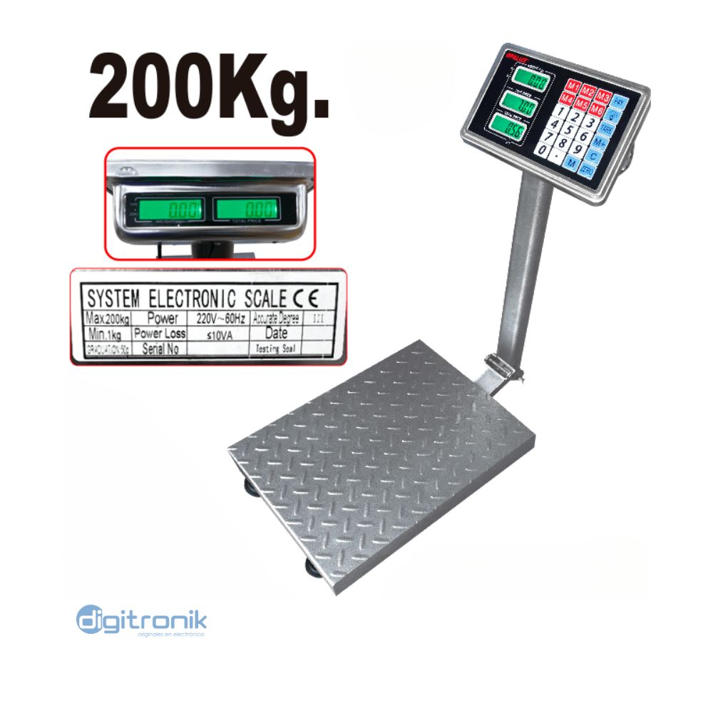 BALANZA C/BRAZO ELECT OPALUX 200KILOS BAT4V4AMP OP-9092DD