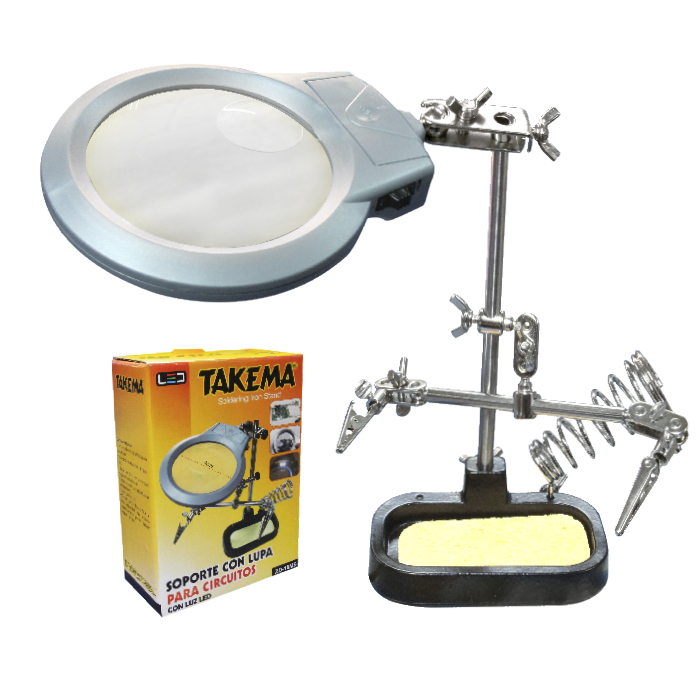SOPORTE P/ CIRCUITOS C/ LUPA 2LED TAKEMA PILA 3AAA ZD-10MB