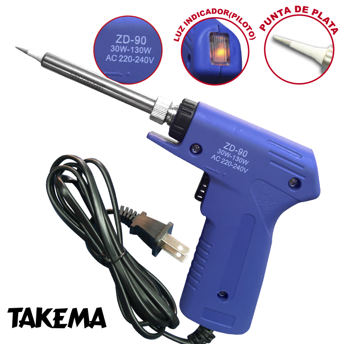 PISTOLA TAKEMA PUNTA EXTRA DELGADA PLATA C/SWITCH 30W ZD-90