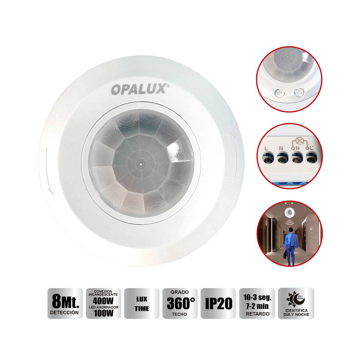 SENSOR DE MOVIMIENTO MINI OPALUX 8MTS 360° IP20 SERIE II ST-05M